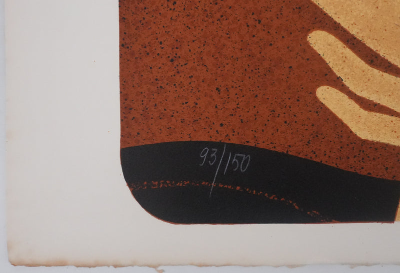 Yves GANNE : La femme au papillon, Lithographie originale signée