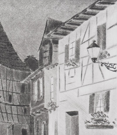 Camille COMBE : Clair de lune à Eguisheim, Gravure originale signée