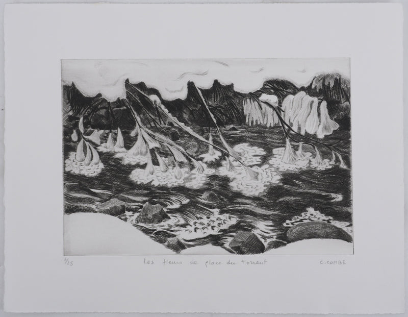 Camille COMBE : Les fleurs de glace du torrent, Gravure originale signée