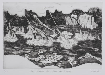 Camille COMBE : Les fleurs de glace du torrent, Gravure originale signée