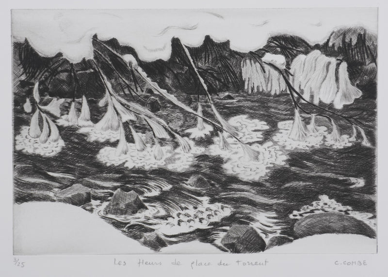 Camille COMBE : Les fleurs de glace du torrent, Gravure originale signée
