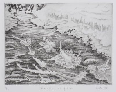 Camille COMBE : Floraison de glace, Gravure originale signée
