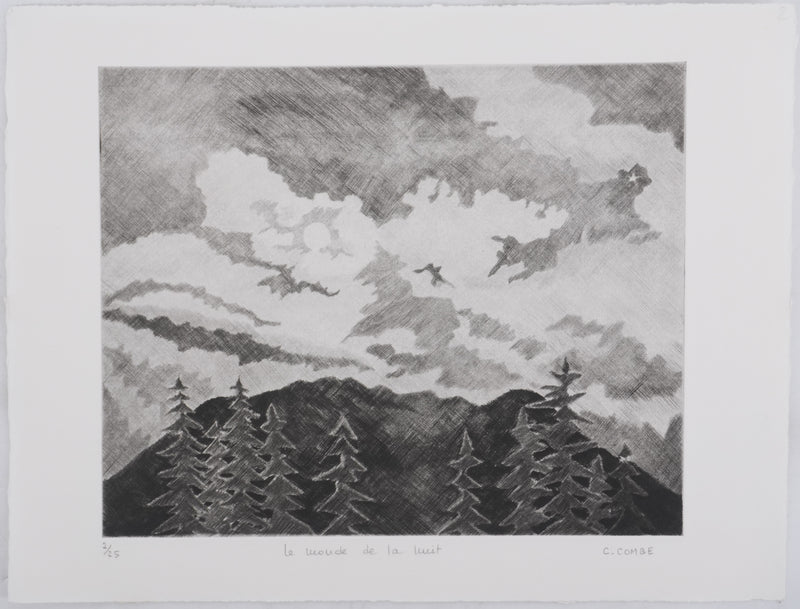 Camille COMBE : Le monde de la nuit, Gravure originale signée