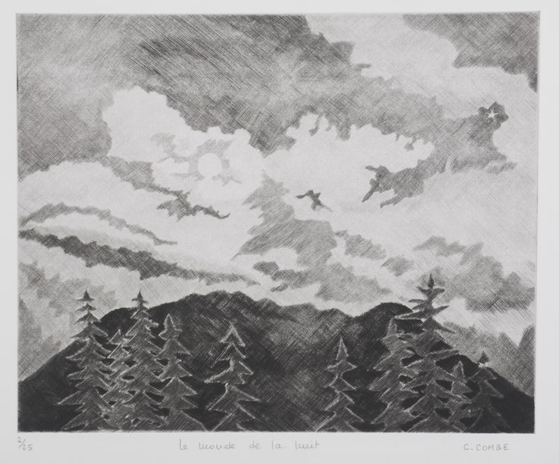 Camille COMBE : Le monde de la nuit, Gravure originale signée