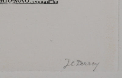 Jacques Charles DERREY : Timbre, Cathédrale de Porto Novo, Gravure originale signée