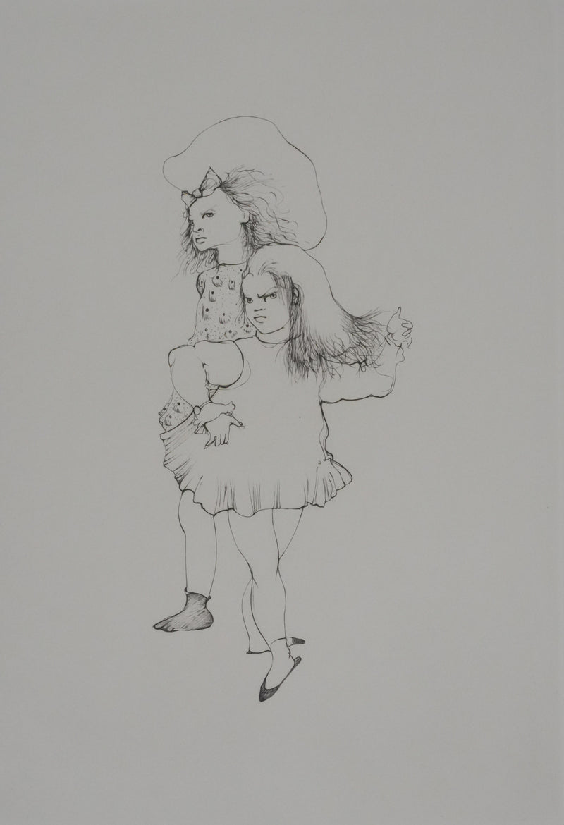 Léonor FINI : Fillettes contrariées (Noir), Gravure originale signée