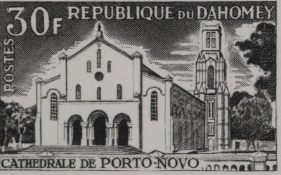 Jacques Charles DERREY : Timbre, Cathédrale de Porto Novo, Gravure originale signée