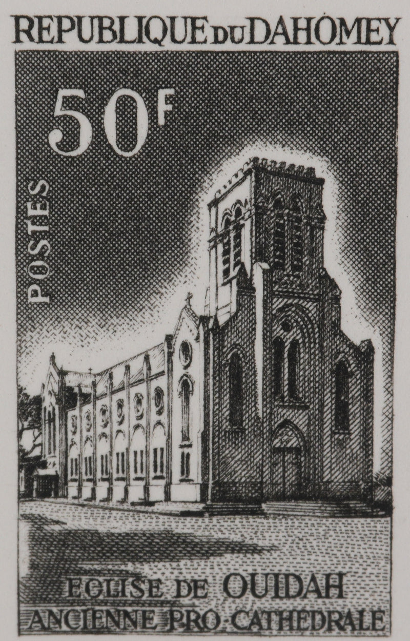 Jacques Charles DERREY : Timbre, Eglise de Ouidah, Gravure originale signée