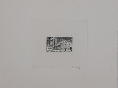 Jacques Charles DERREY : Timbre, Cathédrale de Cotonou, Gravure originale signée