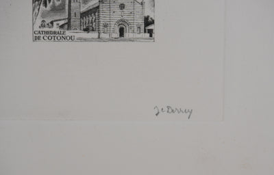 Jacques Charles DERREY : Timbre, Cathédrale de Cotonou, Gravure originale signée