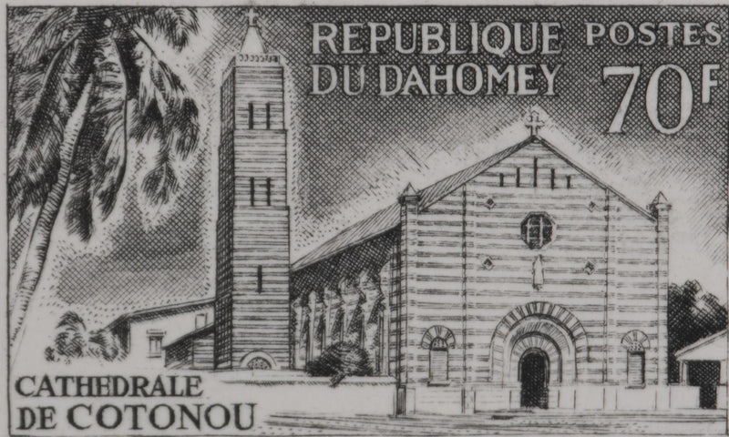 Jacques Charles DERREY : Timbre, Cathédrale de Cotonou, Gravure originale signée
