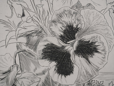 Suzanne von HOTTIER-VAHL : Le bouquet à la chenille, Gravure originale signée