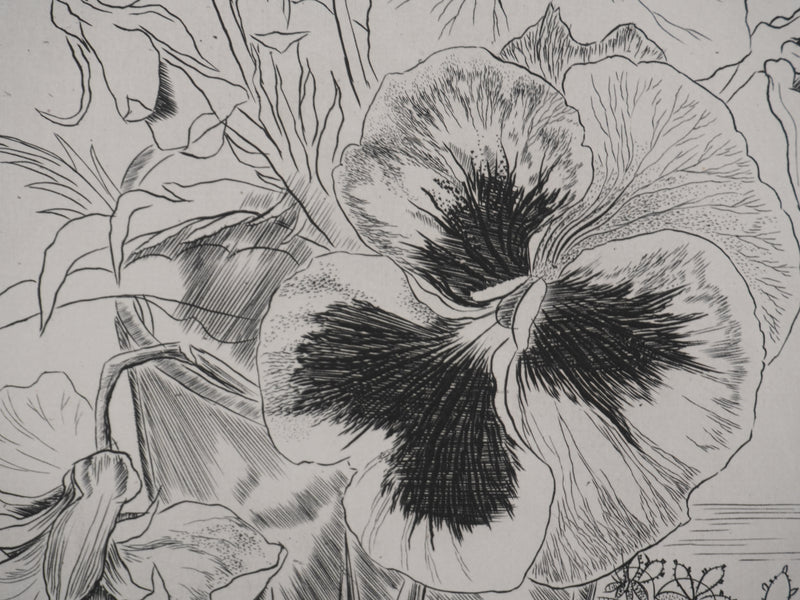 Suzanne von HOTTIER-VAHL : Le bouquet à la chenille, Gravure originale signée
