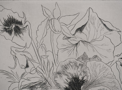 Suzanne von HOTTIER-VAHL : Le bouquet à la chenille, Gravure originale signée