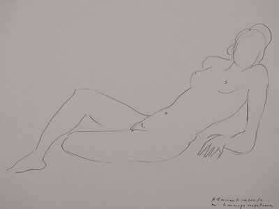 André VAHL : Nu détendu, Dessin original signé