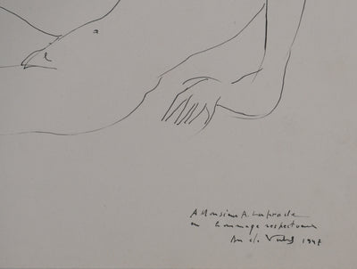 André VAHL : Nu détendu, Dessin original signé