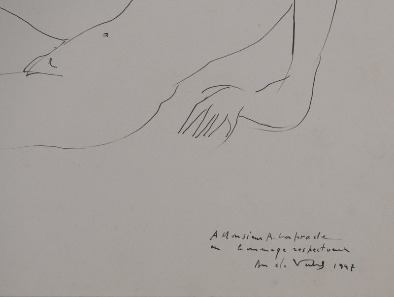 André VAHL : Nu détendu, Dessin original signé