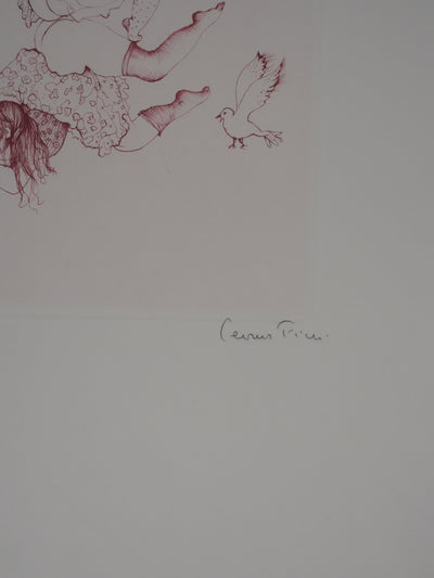 Léonor FINI : Les dresseuses d'oiseaux, Gravure originale signée