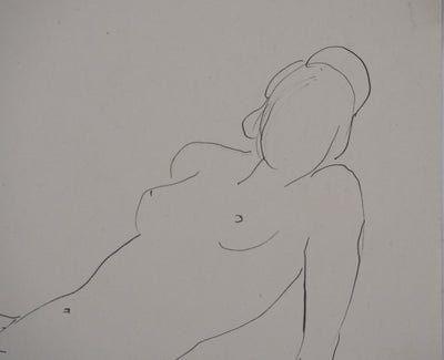 André VAHL : Nu détendu, Dessin original signé