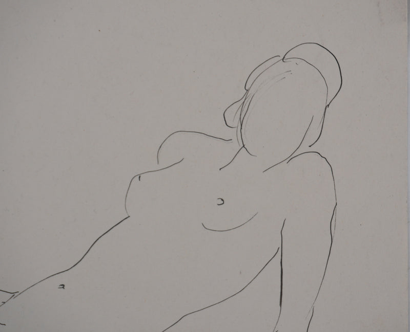 André VAHL : Nu détendu, Dessin original signé