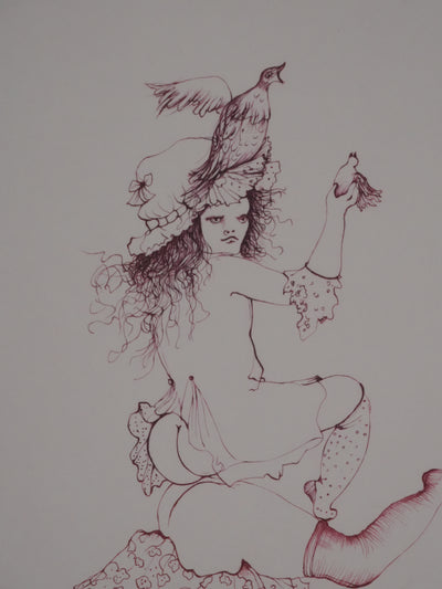 Léonor FINI : Les dresseuses d'oiseaux, Gravure originale signée