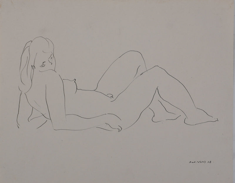 André VAHL : La sieste, Dessin original signé