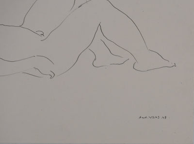 André VAHL : La sieste, Dessin original signé