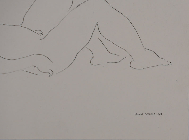 André VAHL : La sieste, Dessin original signé