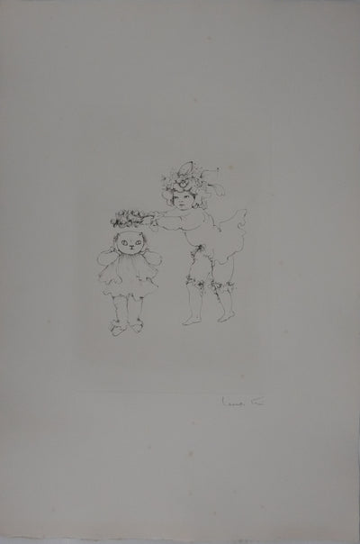 Léonor FINI : Le déguisement de chat (Noir), Gravure originale signée