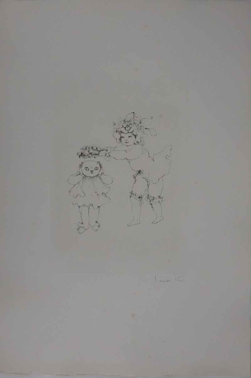 Léonor FINI : Le déguisement de chat (Noir), Gravure originale signée