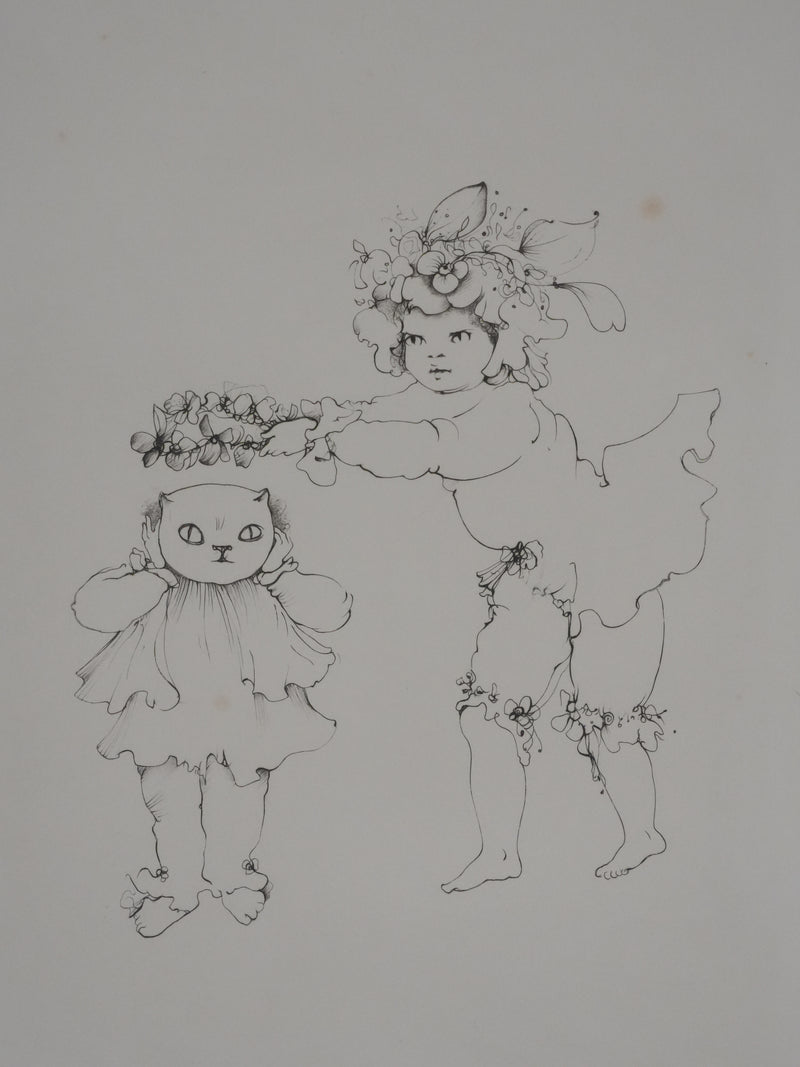 Léonor FINI : Le déguisement de chat (Noir), Gravure originale signée