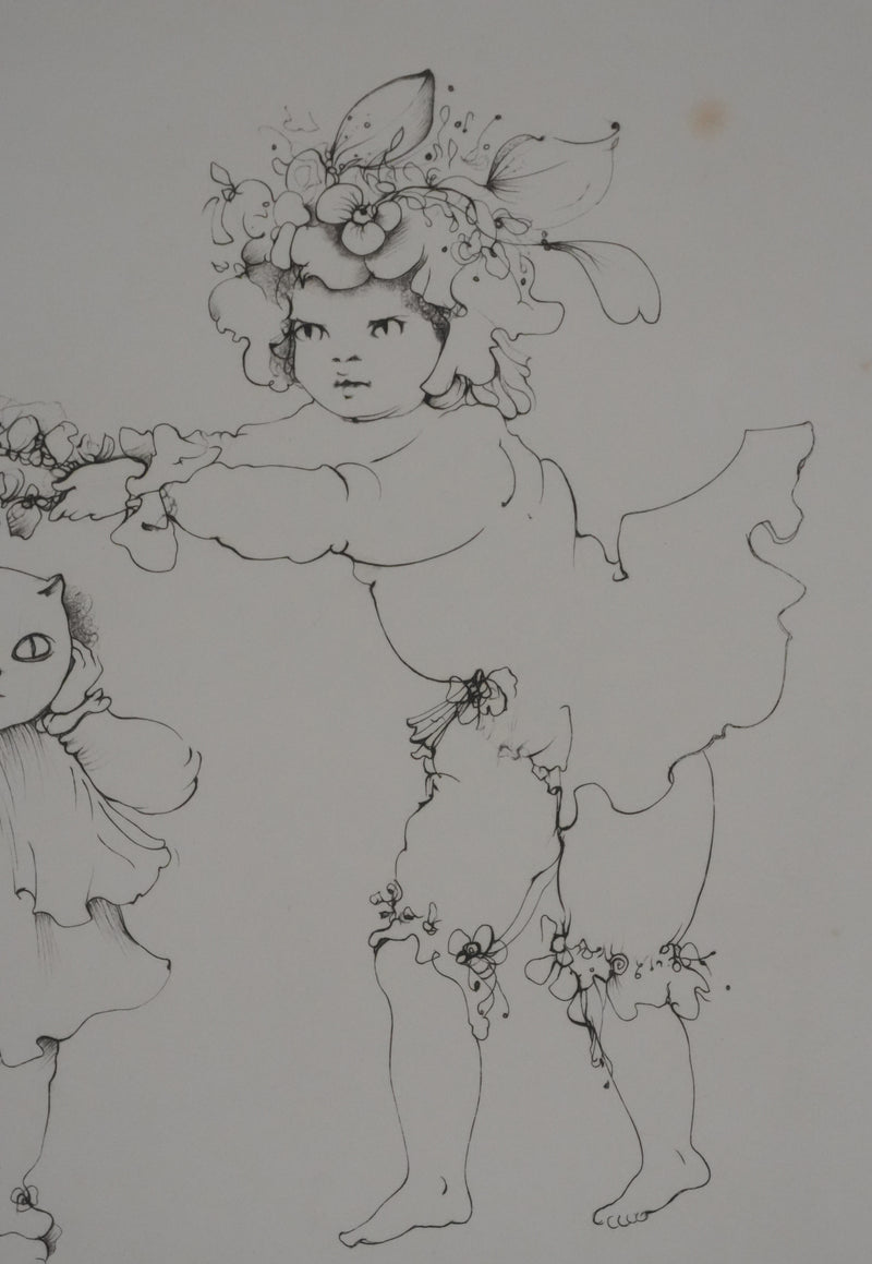 Léonor FINI : Le déguisement de chat (Noir), Gravure originale signée