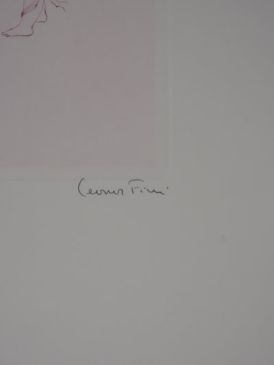 Léonor FINI : Le chapeau en fleur, Gravure originale signée