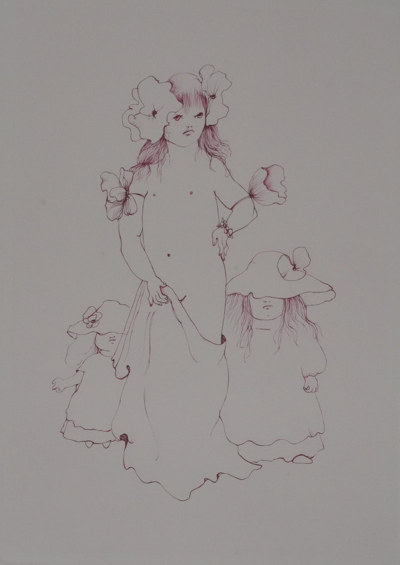 Léonor FINI : Les petites filles aux fleurs, Gravure originale signée