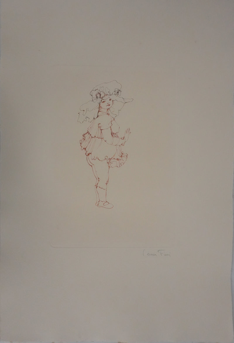 Léonor FINI : La jeune fille au gros chapeau, Gravure originale signée