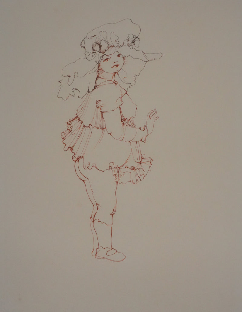 Léonor FINI : La jeune fille au gros chapeau, Gravure originale signée