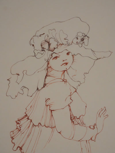 Léonor FINI : La jeune fille au gros chapeau, Gravure originale signée