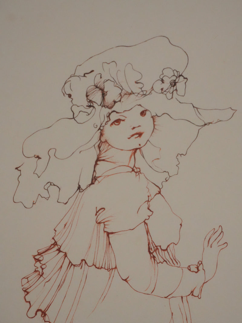 Léonor FINI : La jeune fille au gros chapeau, Gravure originale signée