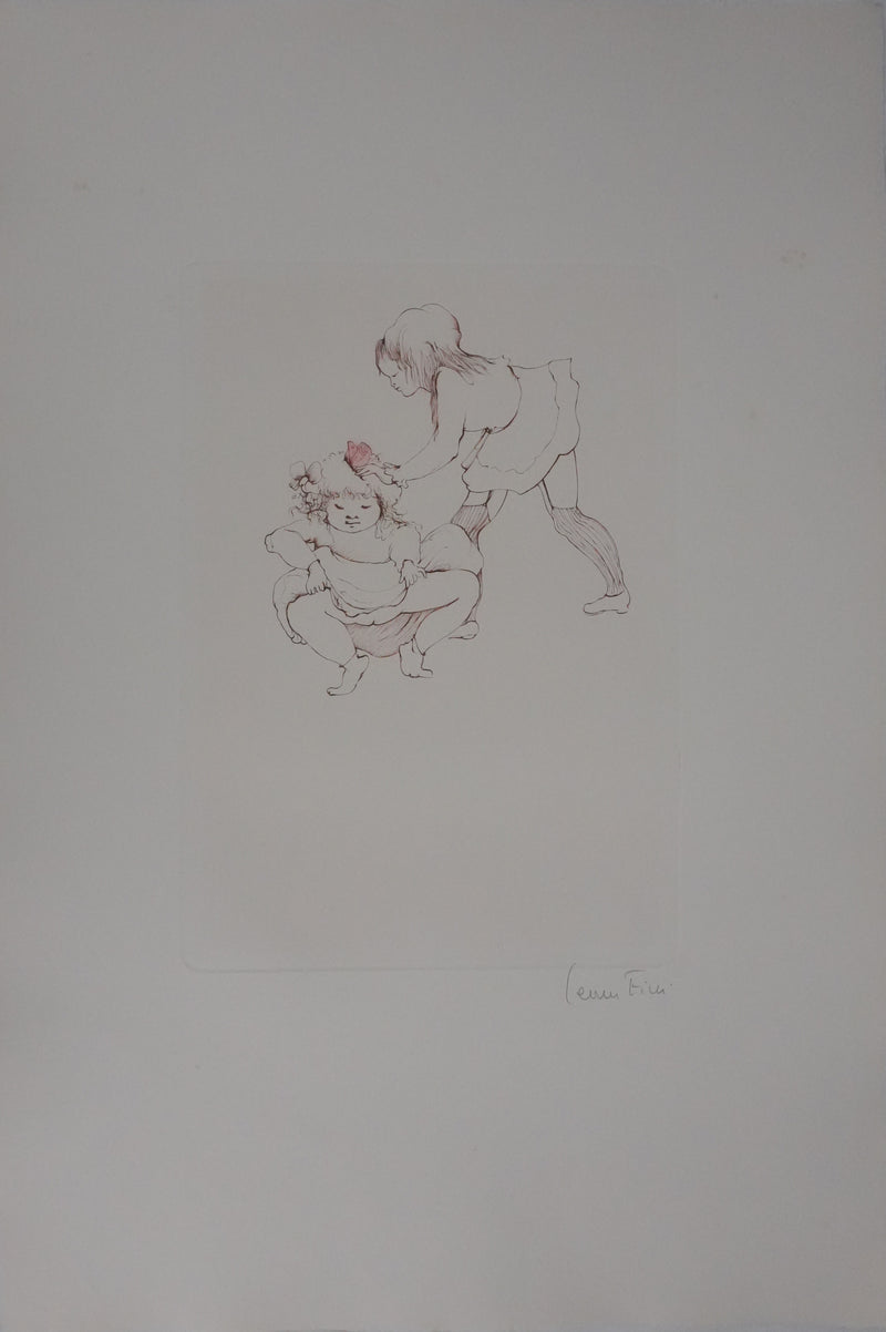 Léonor FINI : Les petites filles au papillon, Gravure originale signée