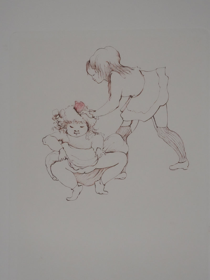 Léonor FINI : Les petites filles au papillon, Gravure originale signée