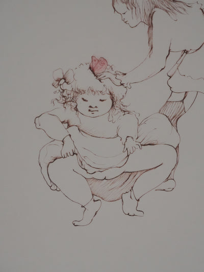 Léonor FINI : Les petites filles au papillon, Gravure originale signée