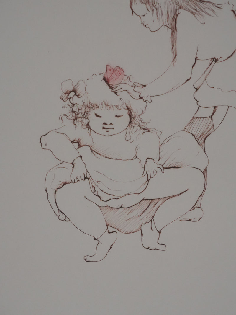 Léonor FINI : Les petites filles au papillon, Gravure originale signée