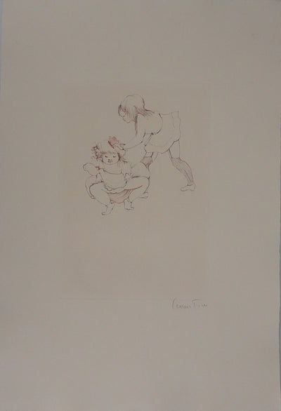 Léonor FINI : Les petites filles au papillon (Auvergne), Gravure originale signée