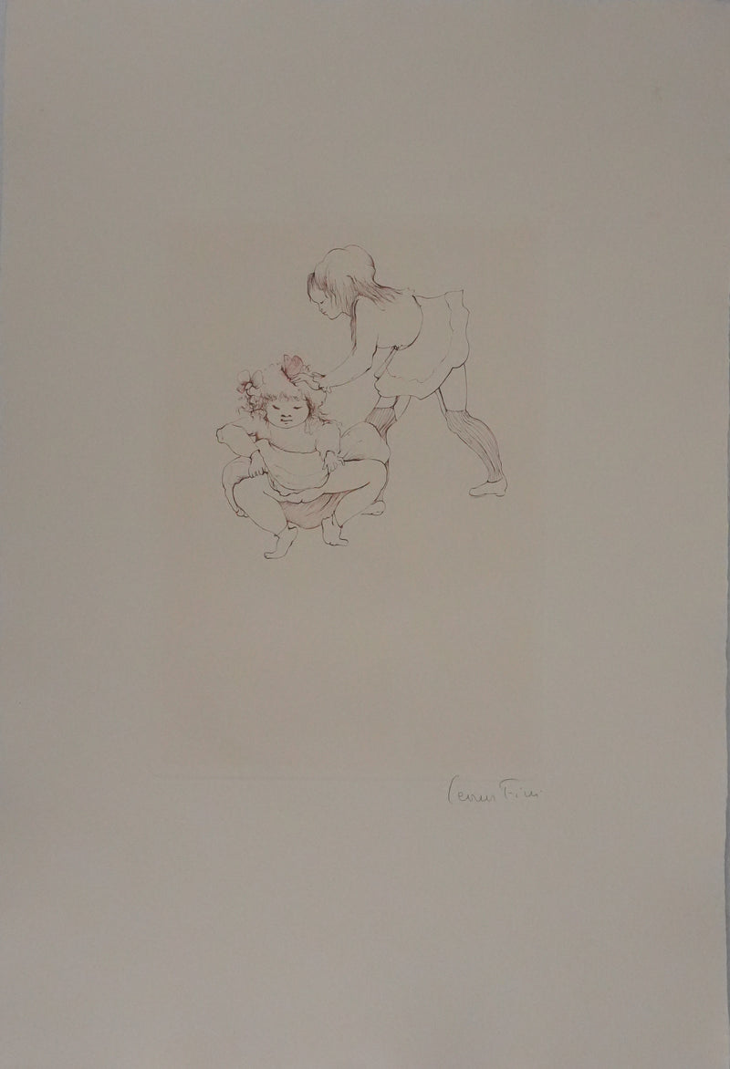 Léonor FINI : Les petites filles au papillon (Auvergne), Gravure originale signée