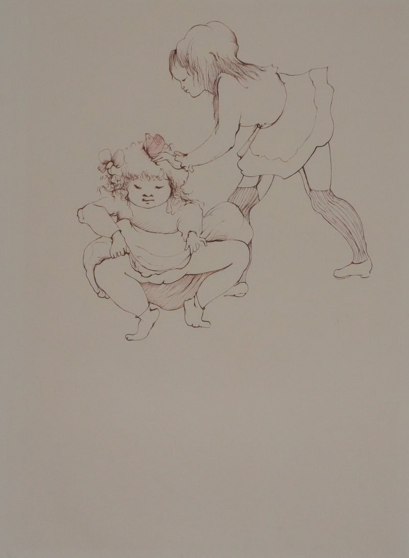 Léonor FINI : Les petites filles au papillon (Auvergne), Gravure originale signée