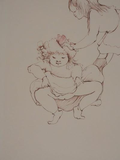 Léonor FINI : Les petites filles au papillon (Auvergne), Gravure originale signée