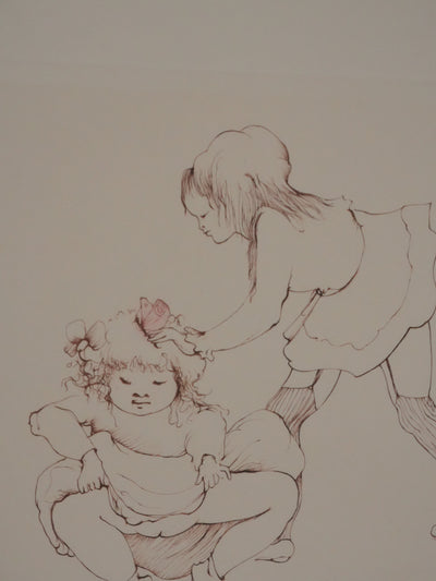 Léonor FINI : Les petites filles au papillon (Auvergne), Gravure originale signée