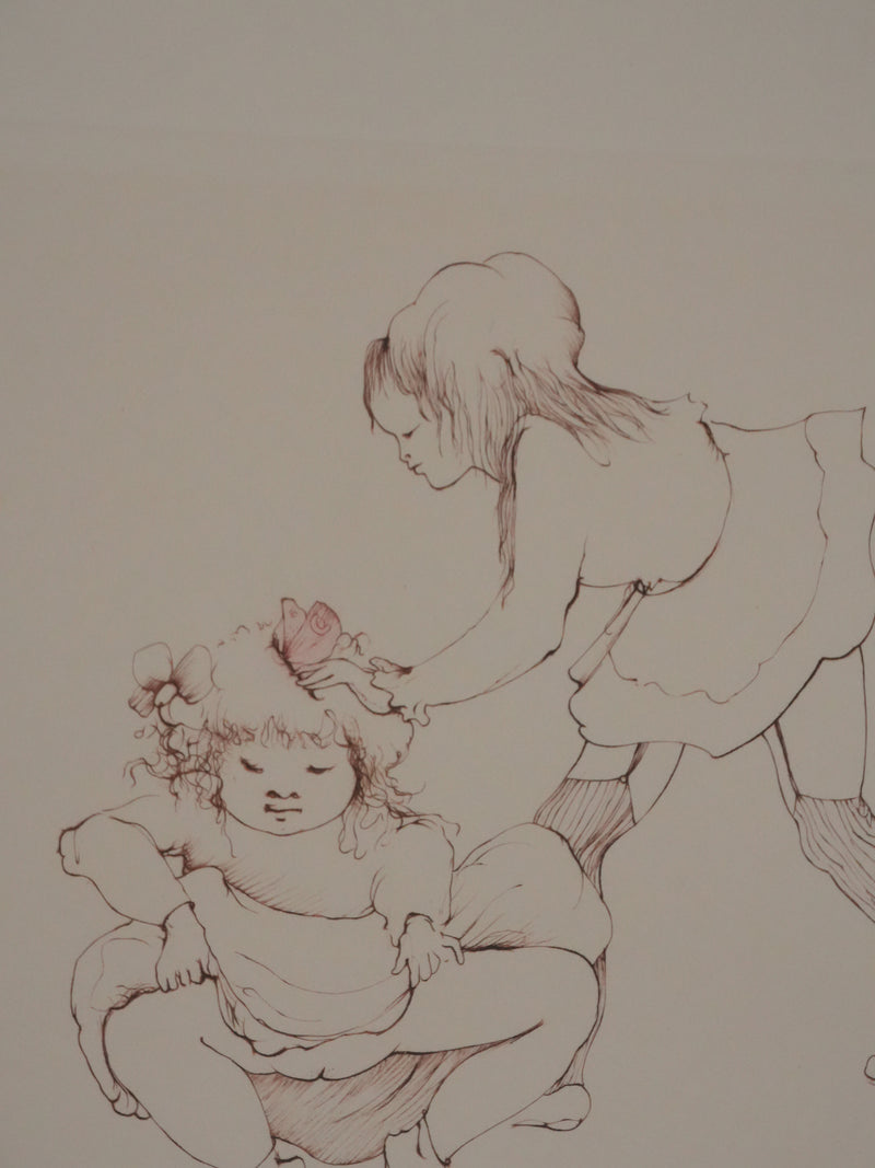 Léonor FINI : Les petites filles au papillon (Auvergne), Gravure originale signée