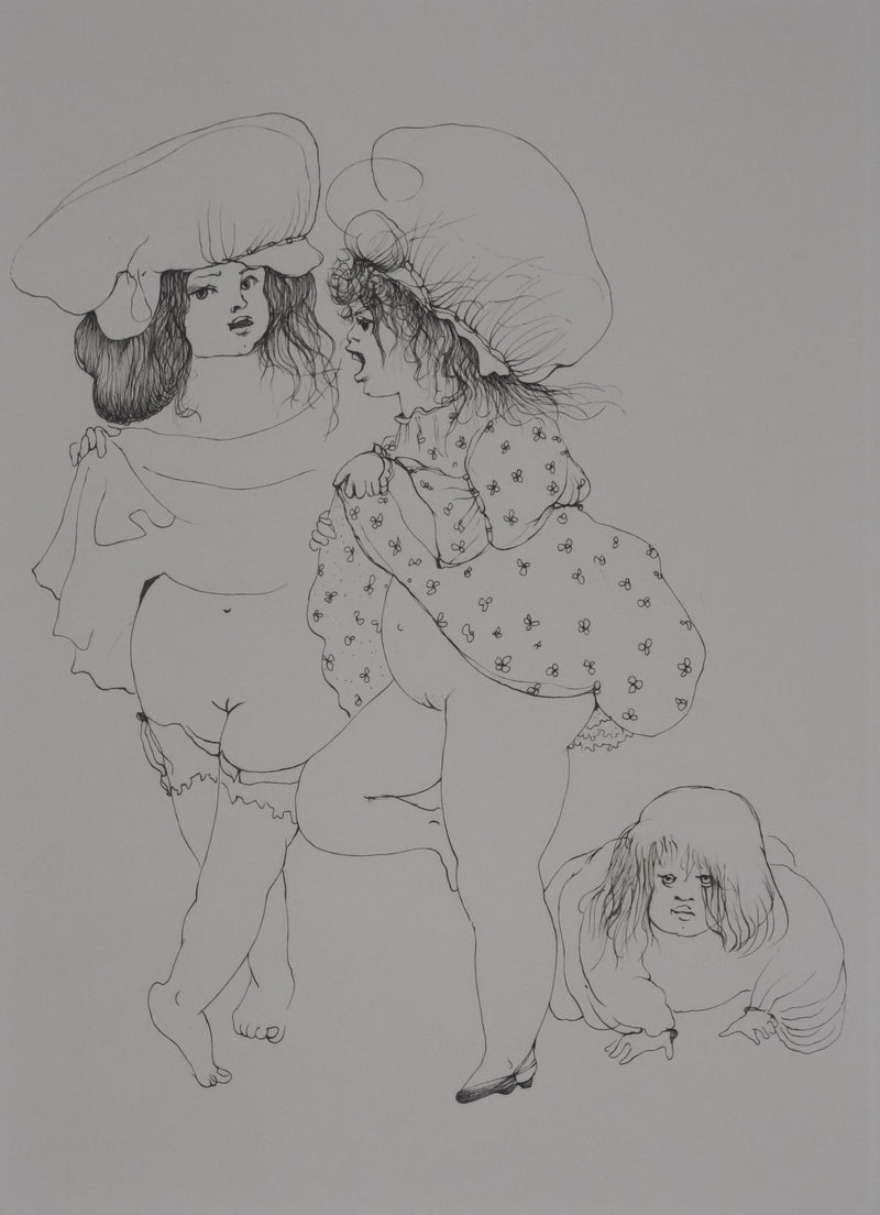 Léonor FINI : Les trois sœurs (noir), Gravure originale signée