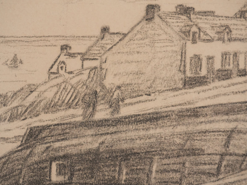 Augustin Louis J. DEMIZEL : Village de pêcheurs à Boulogne sur Mer, Dessin original signé